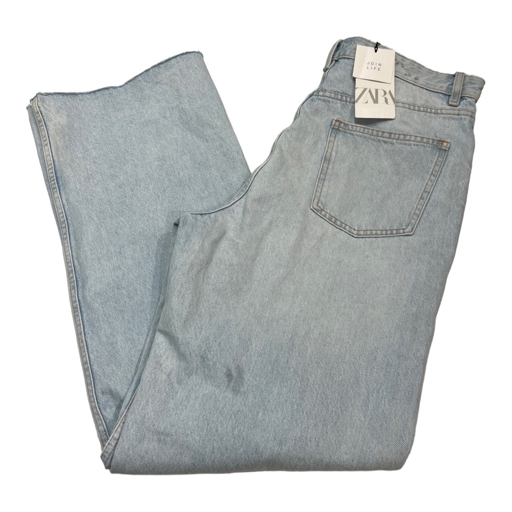 Zara Jeans Mens 44‎ Distressed Light Wash Straight Leg Raw Hem High Rise Denim